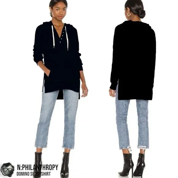 N:PHILANTHROPY DOMINO HOODIE HIGH-LOW SWEATSHIRT IN BLACK CAT WOMEN SIZE SMALL